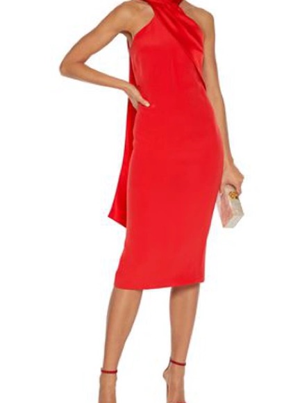 Cushnie Red Midi Dress With Draped Back